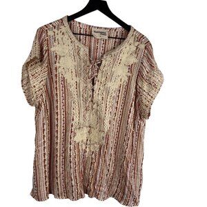 Savannah Jane Top Women's Short Sleeves Floral Embroidered Size 1X Boho Peasant